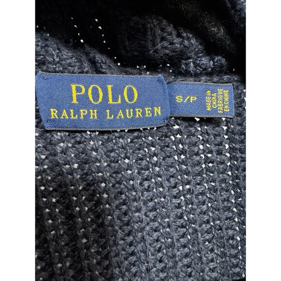 Polo Ralph Lauren Cardigan Sweater Womens Small Hunter Navy Blue W/leather Clasp - Picture 2 of 9